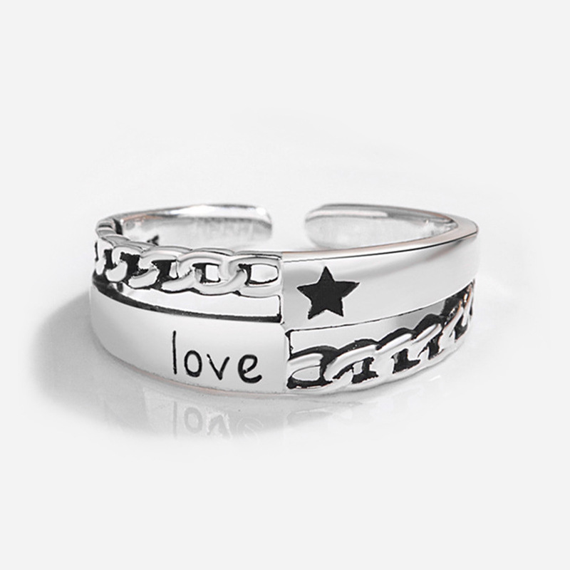 レトロなアルファベットの指輪の組み合わせins韓東大門ヒップホップはs 925銀の英語の指輪の対外貿易の卸売りをめっきします。