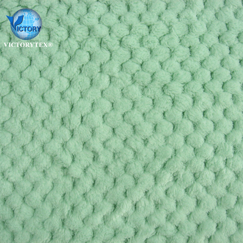 服装浴袍家纺面料针织经编全涤双面提花菠萝格贝贝绒双面珊瑚绒布