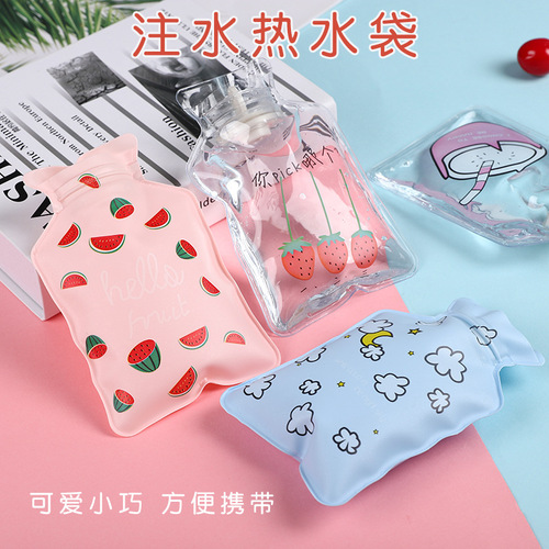 Pearlescent hot water bottle, small floral print, water-filled cartoon hot water bottle, hand warmer, Korean style hand warmer for children