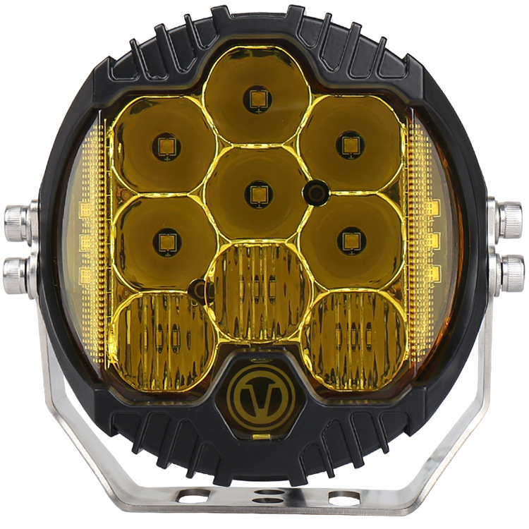 Nueva luz de trabajo LED de luz dorada de 7 pulgadas adecuada para el tipo de vehículo todoterreno luz lejana y cercana Proyector de luz de inspección integrado tres lados