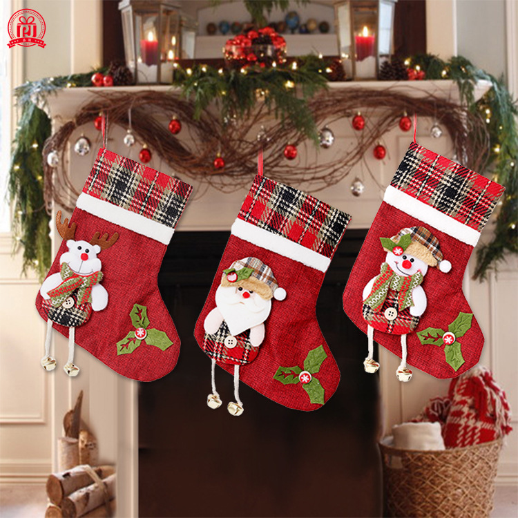 Navidad suministros de decoración calcetines de lino medio colgando campana ancianos muñeco de nieve ciervos dulces bolsa de regalo de Navidad botas Calcetines