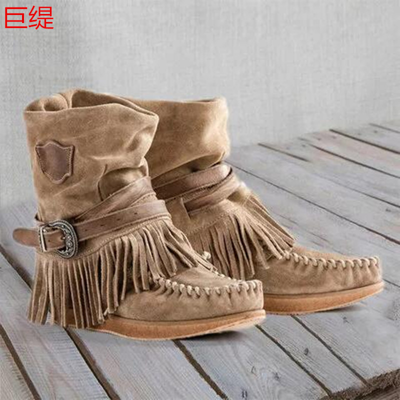 2021 Giant Ti Winter Wish Flat Sleeve Large Size Seam Bag Ethnic Style Cotton Boots Women's Leather Boots