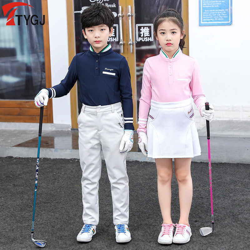 TTYGJ Golf Clothes Children's Korean Golf Clothing Girls' Standing Collar Long Sleeve T-shirt