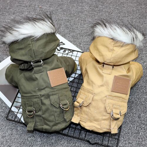 Dog clothes fur collar work clothes pet biped clothes Teddy dog ​​clothes autumn and winter clothes puppy clothes double layer plus velvet