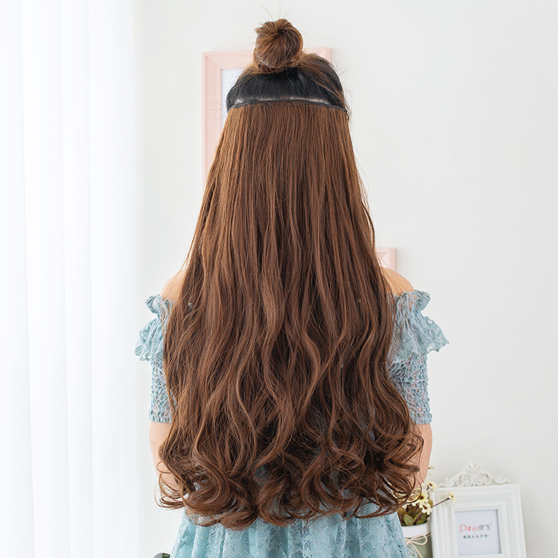 Peluca de extensión de cabello femenino pieza de una pieza de pelo rizado onda grande extensión de cabello de cinco tarjetas invisible sin costuras Pelo Rizado largo ventas directas de la fábrica