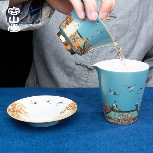 Rongshan Tang Ceramic Teacup Three Talents Gaiwan Teapot Host Cup Single Cup Tea Bowl Tea Cup Tea Tasting Cup Aroma Server Fair Cup