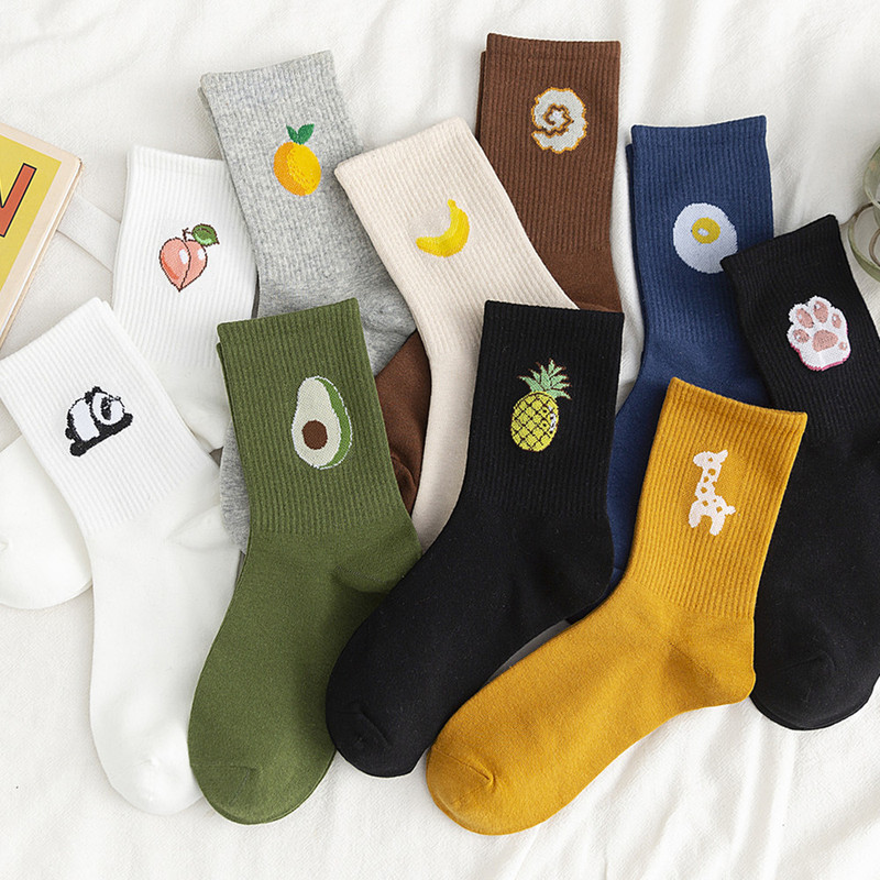 Autumn New style elegant fruit pile socks men and women candy color cartoon mid-calf cotton socks Internet celebrity sports ins