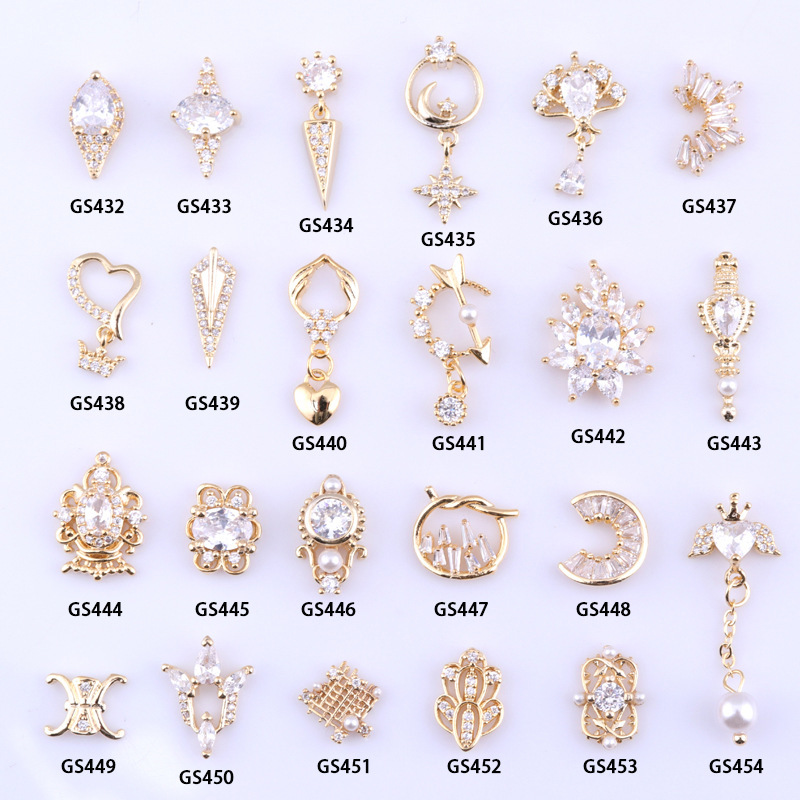 New Nail Art Zircon Lantern Lemon Grid Multi-Shape Art Style Flash Diamond Gold Chain Nail Jewelry Drill