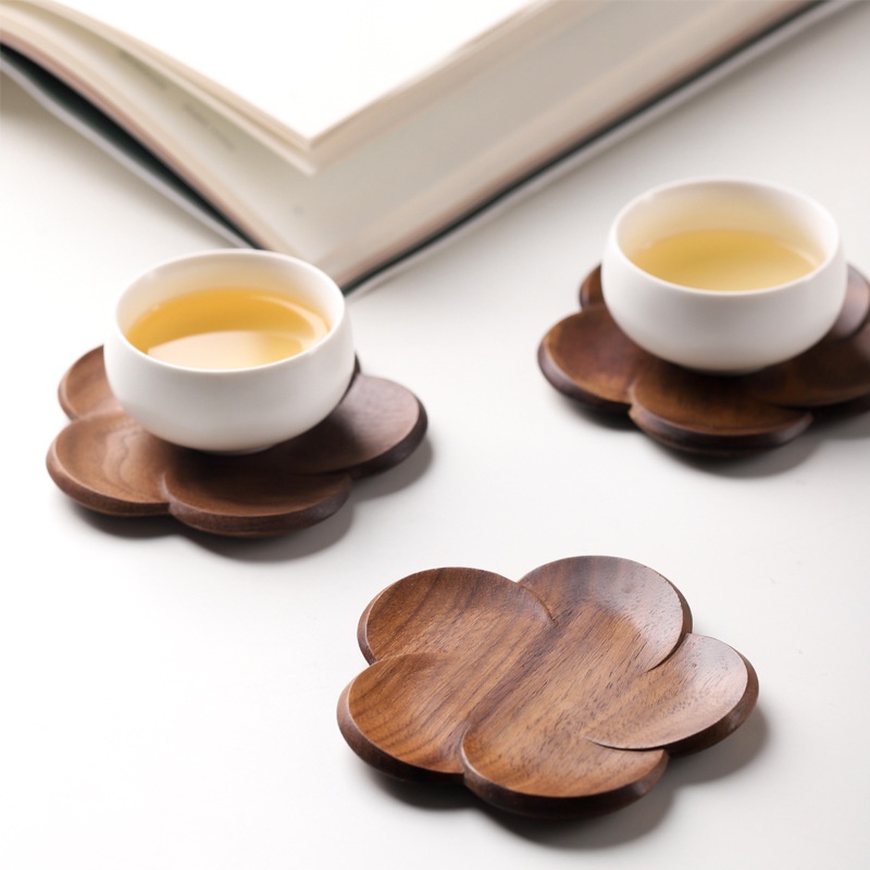 Nogal negro madera montaña de madera maciza creativo pétalo estera Kung Fu taza de té montaña de madera montaña con logo