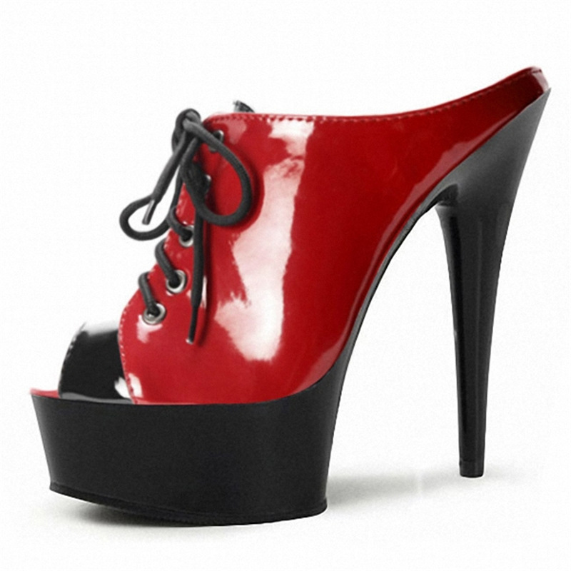 Nianzhe usted 15cm tacones altos stiletto talón plataforma frontal con cordones decorativos zapatos de mujer moda color a juego sandalias de boca de pescado