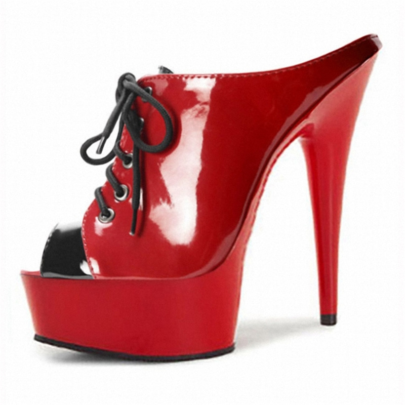 Nianzhe usted 15cm tacones altos stiletto talón plataforma frontal con cordones decorativos zapatos de mujer moda color a juego sandalias de boca de pescado