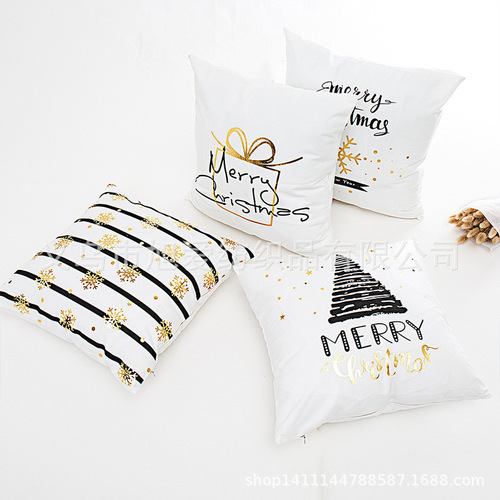 Factory direct supply of new Christmas pillowcases, six-petal frost flower gold stamping pillow, white pillow cushion cover wholesale