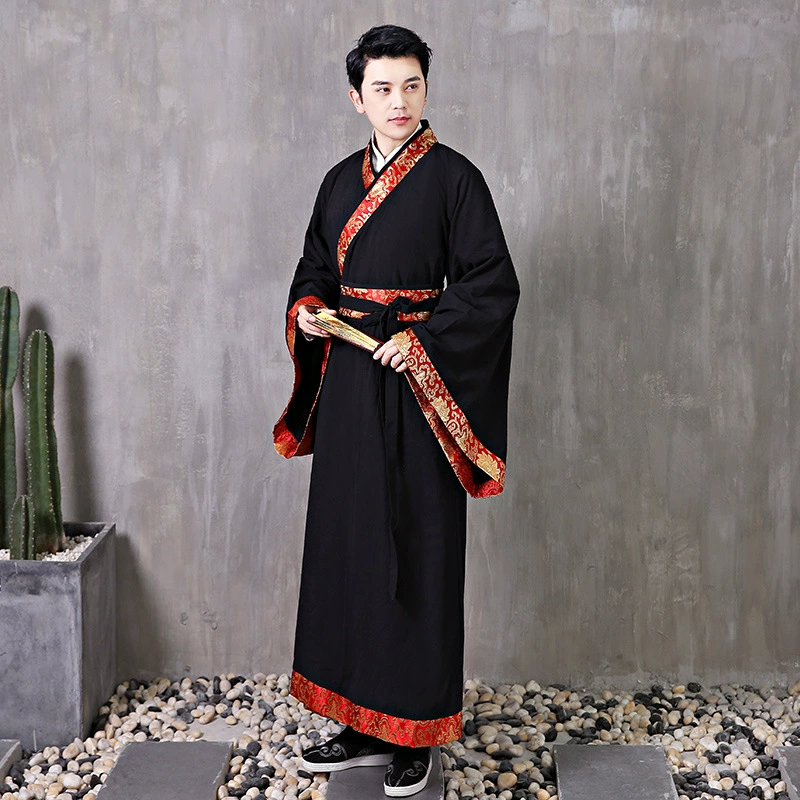 Hanfu мужской взрослый новый стиль прямой глубокий костюм хлопчатобумажный конопля книжный костюм в китайском стиле