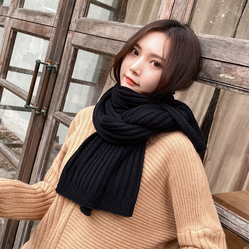 Estilo Coreano japonés simple elegante de rayas verticales bufanda de punto de otoño e invierno nuevo cálido color sólido larga bufanda de lana para las mujeres