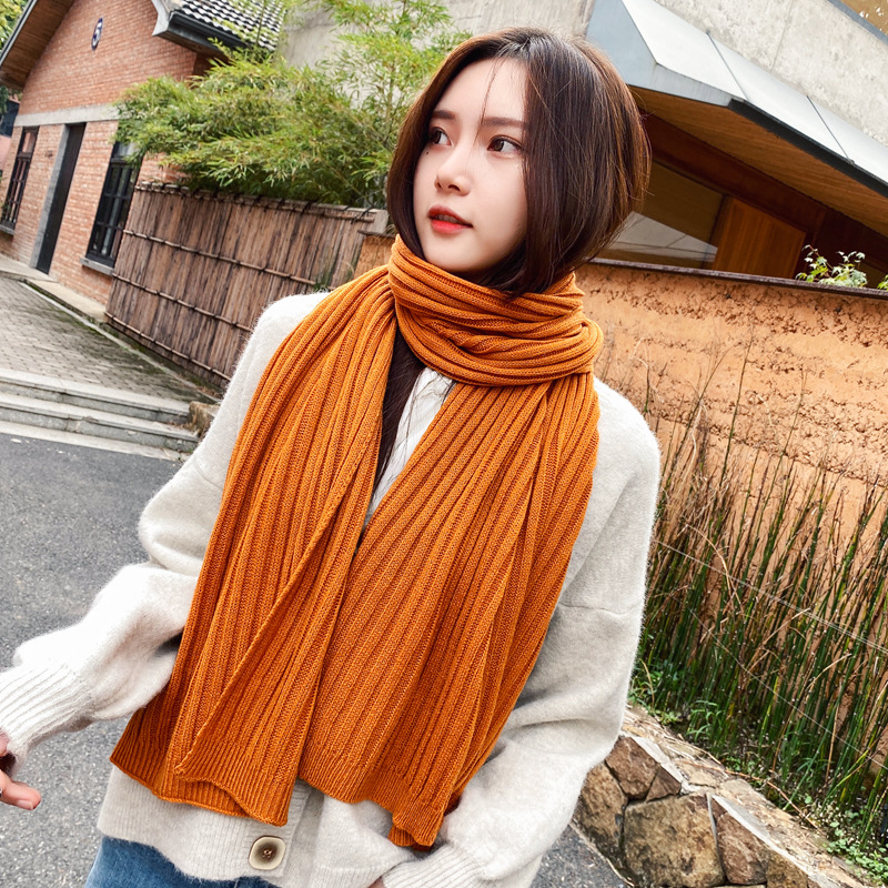 Estilo Coreano japonés simple elegante de rayas verticales bufanda de punto de otoño e invierno nuevo cálido color sólido larga bufanda de lana para las mujeres