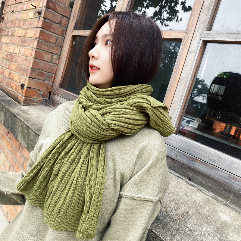 Estilo Coreano japonés simple elegante de rayas verticales bufanda de punto de otoño e invierno nuevo cálido color sólido larga bufanda de lana para las mujeres