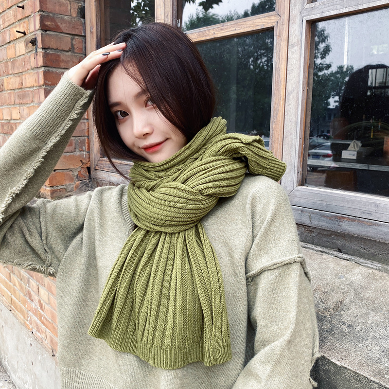 Estilo Coreano japonés simple elegante de rayas verticales bufanda de punto de otoño e invierno nuevo cálido color sólido larga bufanda de lana para las mujeres