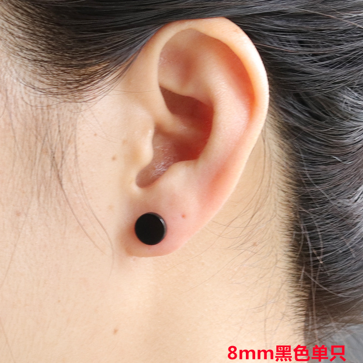 Estilo coreano de los hombres Barbell pendientes espejo pulido de acero inoxidable mancuerna pendientes hip hop personalidad ronda pastel pendientes al por mayor