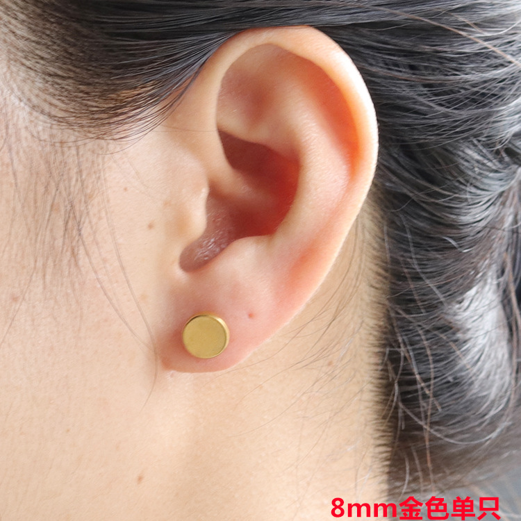 Estilo coreano de los hombres Barbell pendientes espejo pulido de acero inoxidable mancuerna pendientes hip hop personalidad ronda pastel pendientes al por mayor