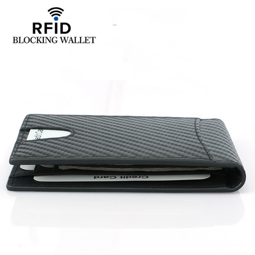 Cross-border new men's carbon fiber pattern dollar clip Best-selling cowhide short RFID anti-theft brush money clip