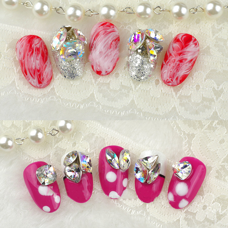 Explosión flash manicure punta inferior láser taladro de forma ab color fantasma K9 pegatinas de uñas de vidrio para usar joyas de manicure al por mayor