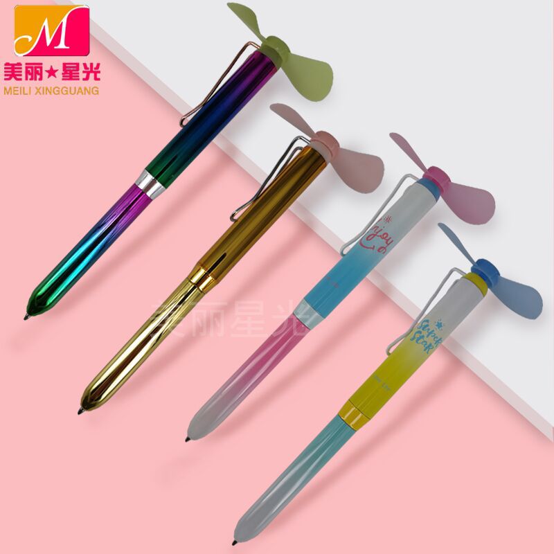 Bolígrafo de ventilador de verano de estudiante colorido al por mayor fabricante de logotipo de bolígrafo de ventilador de metal silencioso eléctrico