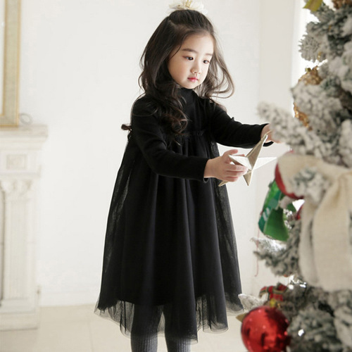 HT156 Girls Dress 2019 Autumn and Winter Plus Velvet Children's Puffy Gauze Skirt Medium to Large Children's Clothing Western Style Princess Long Skirt