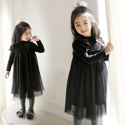 HT156 Girls Dress 2019 Autumn and Winter Plus Velvet Children's Puffy Gauze Skirt Medium to Large Children's Clothing Western Style Princess Long Skirt