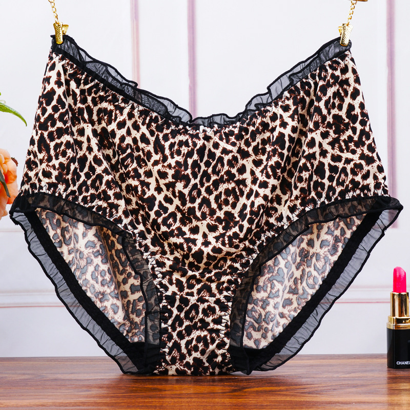 Plus Size 90kg Leopard Print Ice Silk Nylon Cotton Women's Panties, Sexy, Silky, Comfortable, Cross-Border Wholesale, Suitable for Export