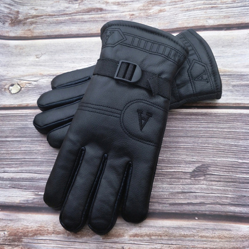 Bulk Sale Thick Fleece Lined Men's Winter Leather Riding Gloves with Warm Fleece for Deep Winter