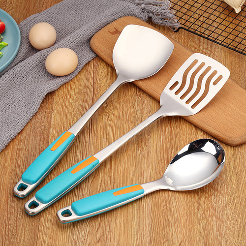 Stainless steel thickened non-magnetic spatula slotted spoon kitchen set large slotted spoon stir-fry spatula cooking soup spoon wholesale