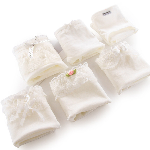 Pure white lace trim women's cotton mid-rise women's cotton briefs top cotton crotch girls' pants BS003