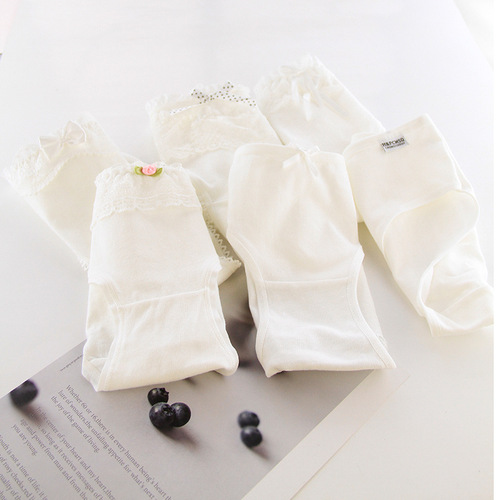 Pure white lace trim women's cotton mid-rise women's cotton briefs top cotton crotch girls' pants BS003