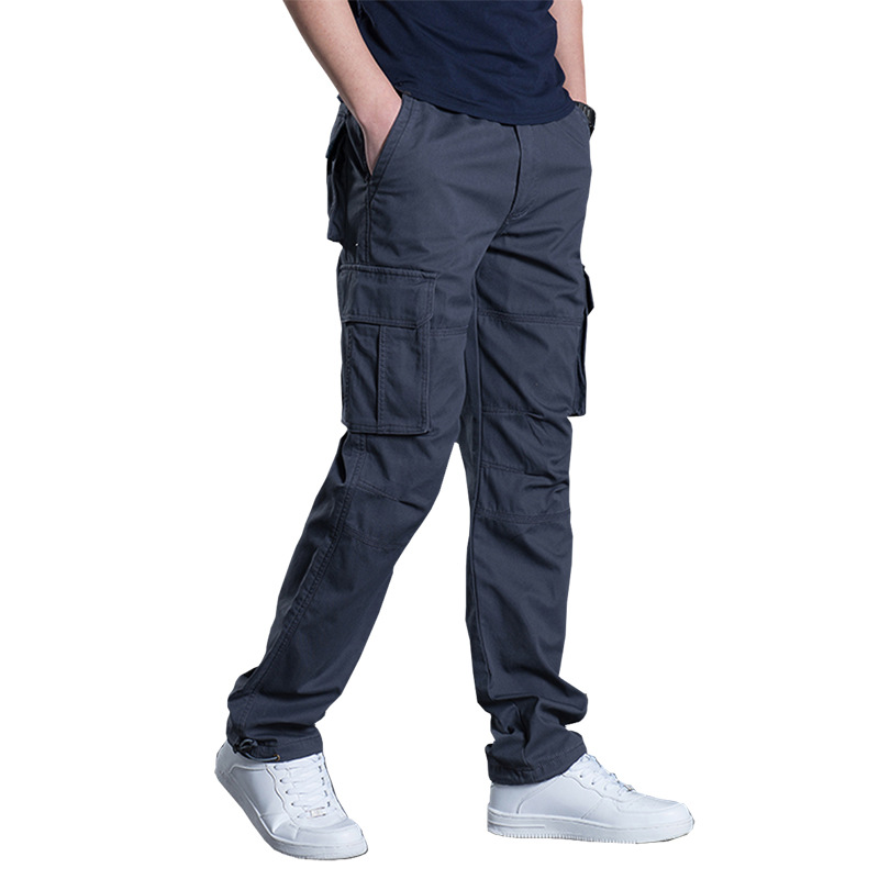 Otoño e Invierno nuevo multi-Bolsillo overoles de los hombres sueltos pantalones casuales rectos de algodón más tamaño cintura elástica pantalones largos resistentes al desgaste