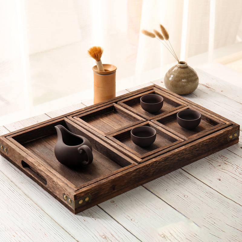 Wooden Tea Tray Set for Brewing Tea Around the Stove, Seven-Piece Set with Paulownia Wood Tray and Tea Tray Wooden Tea Tray Set for Brewing Tea Around the Stove, Seven-Piece Set with Paulownia Wood Tray and Tea Tray