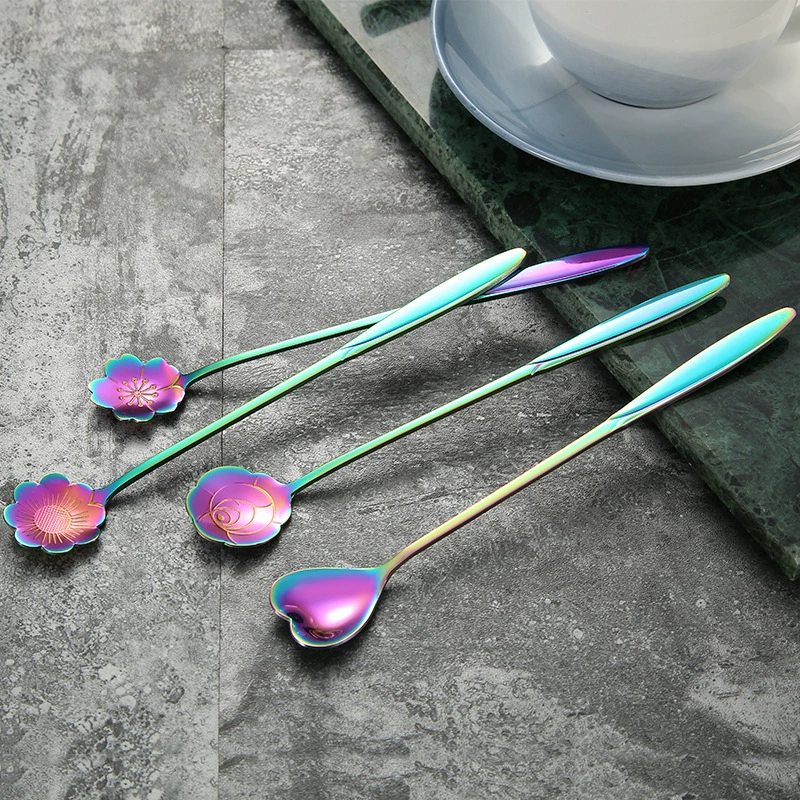 Coffee mixing stick stainless steel, creative spoon, flowered