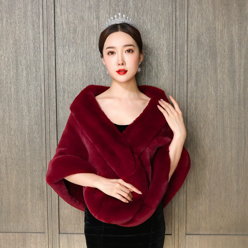 Новое свадебное платье шаль зима имитация норки мягкое теплое пальто платье тост платье винно-красный оптом
