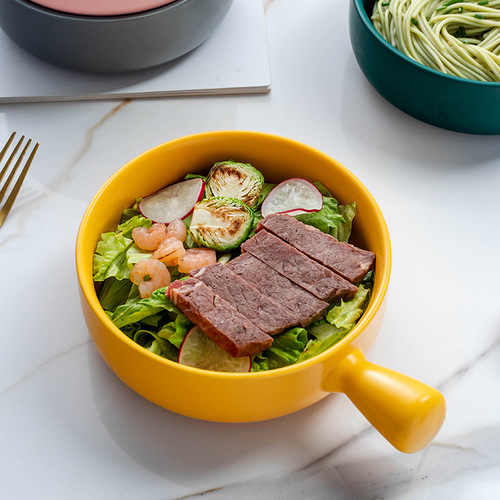 Baked rice bowl Nordic style with handle baking bowl pasta plate simple household tableware soup noodle bowl salad bowl