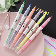 Japanese and Korean candy-colored double-ended Internet celebrity highlighter student key marker pen 6-color set color pen hand account graffiti pen