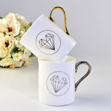 厂家批发创意陶瓷杯子 骨瓷金把马克杯情侣咖啡杯广告礼品杯