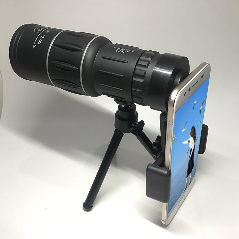 Fuente de alimentación directa de origen 16X52 HD de alta potencia de visión nocturna de baja luz al aire libre mirando gafas teléfono móvil foto clip telescopio monocular