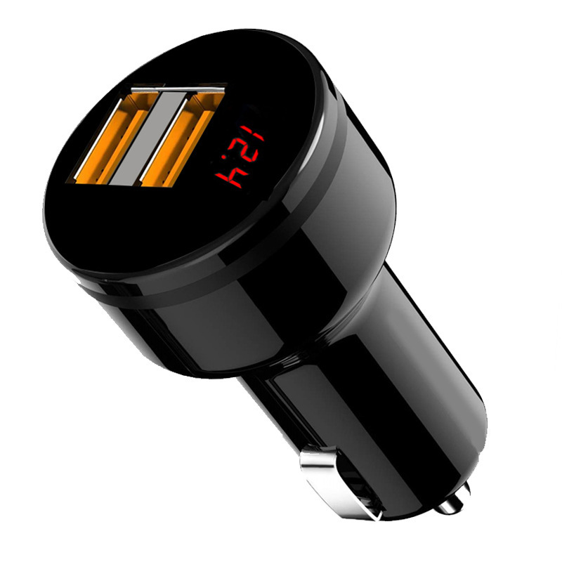 Car charger head 12v one drag two usb car charger multi-function display