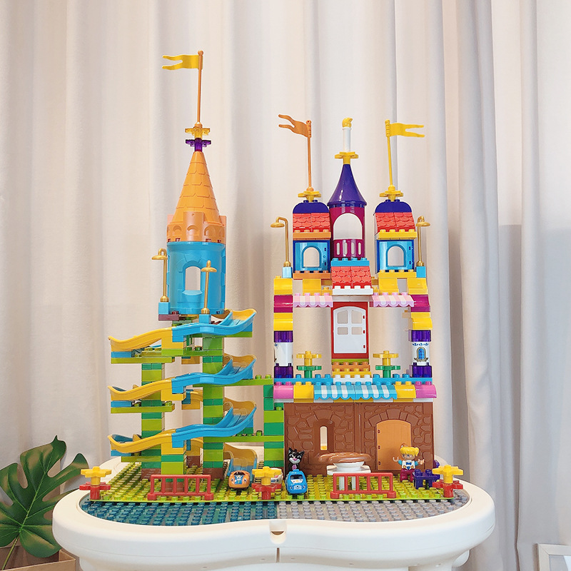 Bloques de construcción para niños partículas grandes juguetes ensamblados Castle Racing bloques de construcción piso de la Mesa juguetes educativos para niños y niñas regalos