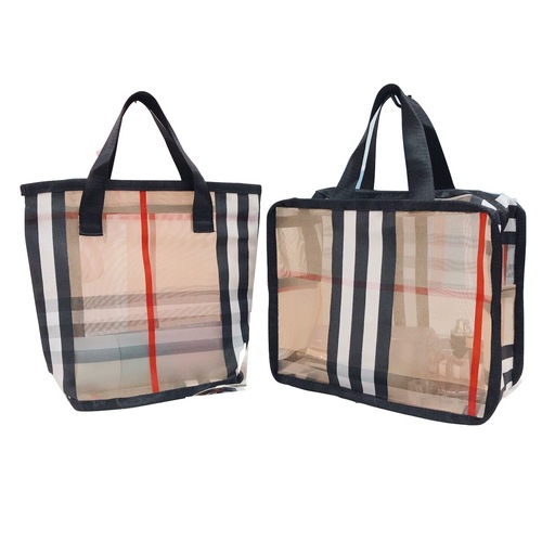 Korean plaid hollow mesh handbag cylindrical cosmetic bag breathable four-way portable mommy bathing and fitness bag