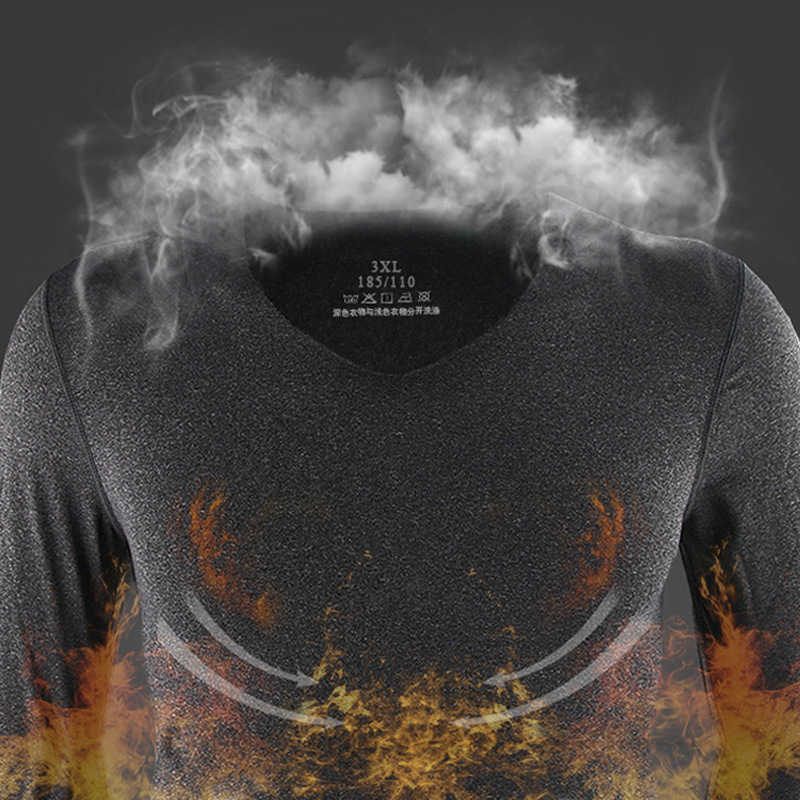 Men's Seamless Thermal Underwear Set V-Neck 2025 Autumn and Winter Youth Constant Temperature Ion Slim Fit Cold-Proof Warm Fleece