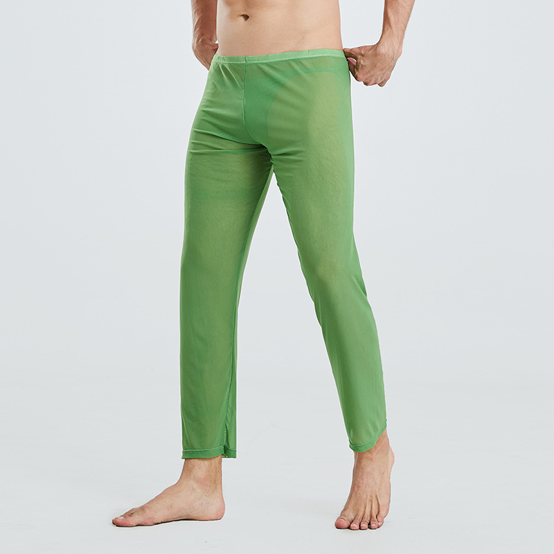 Factory wholesale mesh men's trousers thin pajamas loose yoga pants translucent sexy pants men's foreign trade