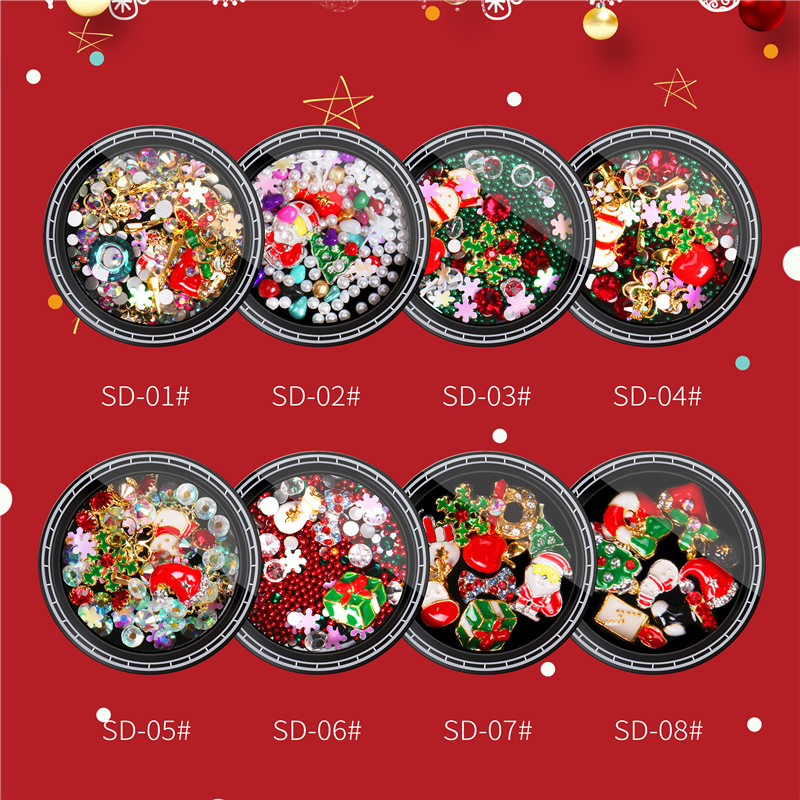Joyería de uñas especial de Navidad Santa Claus copo de nieve regalo aleación remache Perla taladro de uñas mezclado
