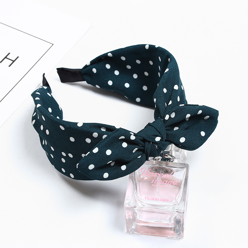 Con cambios nueva Corea del Sur accesorios para el cabello arco Orejas de conejo dulce tela simple borde ancho Polka Dot diadema