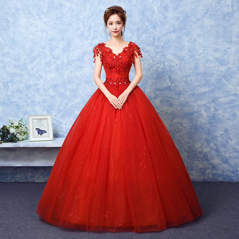 Starry Sky Red Light Wedding Dress Floor-Length V-Neck Slimming Petite Bride 2026 New Model Plus Size Women's Dress