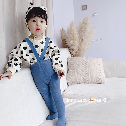 New ins overalls socks for boys and girls, cute high waist belly button protection baby pantyhose leggings